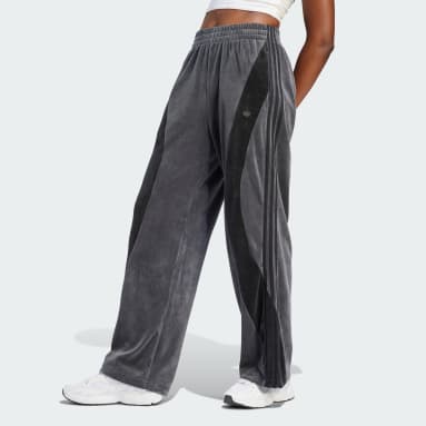Dam Originals Grå High Waist Velour Byxor