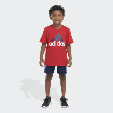 Children Sportswear Red Tee and Cargo Shorts Set