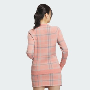 Women Golf Red 자카드 긴팔 풀오버 스웨터