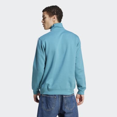 Heren Originals Turquoise Adicolor Classics 3-Stripes Sweatshirt met Halflange Rits