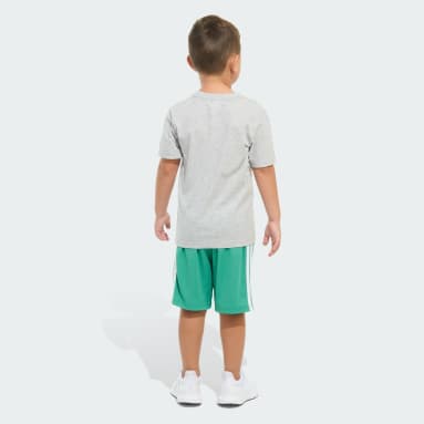 Two-Piece Short Sleeve Graphic Cotton Heather Tee and 3-Stripes Shorts Set