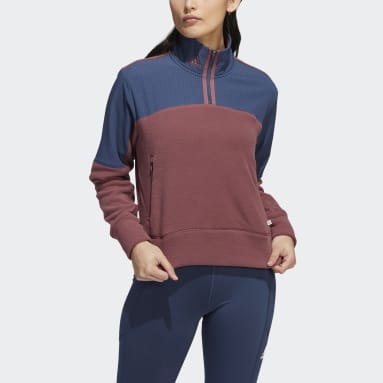 Women Golf Burgundy 쿼터집 플리스 재킷