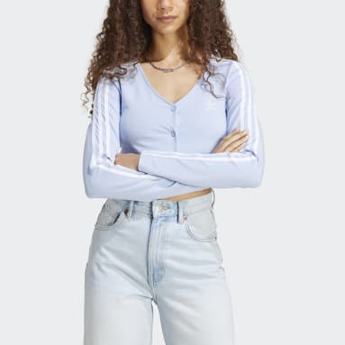 Camiseta manga larga Adicolor Classics Button 3 bandas Azul Mujer Originals