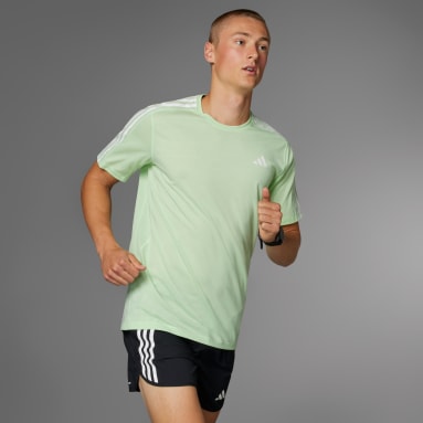 ผู้ชาย วิ่ง สีเขียว เสื้อยืด Own the Run 3-Stripes