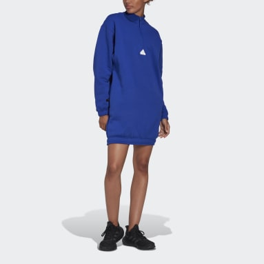 Frauen Sportswear Half-Zip Sweater Kleid Blau