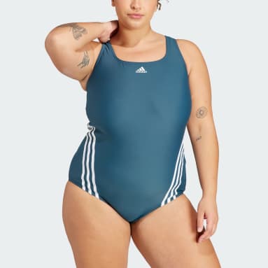 Women Sportswear Turquoise 3-Stripes Swim Suit (Plus Size)