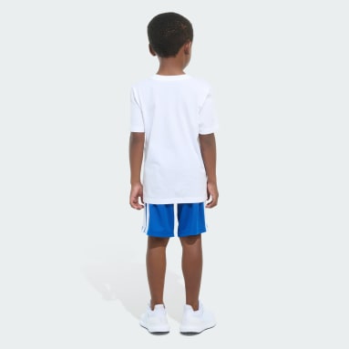 Two-Piece Short Sleeve Graphic Cotton Tee and 3-Stripes Shorts Set