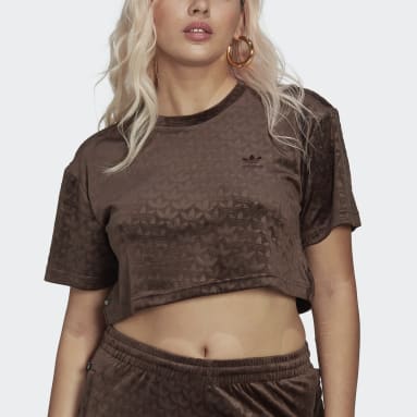 Crop Velvet Embossed Monogram T-skjorte Brun