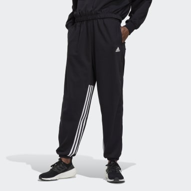 Women Sportswear Black Hyperglam 3-Stripes Oversized Cuffed Joggers with Side Zippers