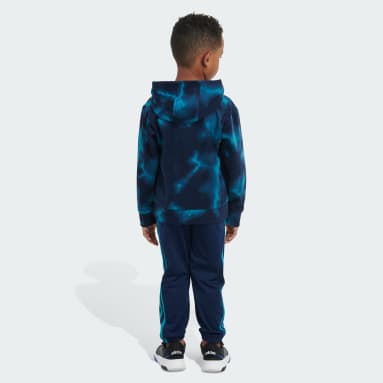 Children Training Blue Two-Piece Printed Microfleece Pullover and Jogger Set