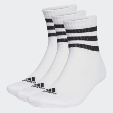 บาสเกตบอล สีขาว ถุงเท้ากีฬามิดคัทนุ่มสบาย 3-Stripes (3 คู่)