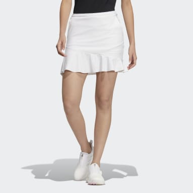 Women Golf White 스테이트먼트 펀칭 플레어드 스커트