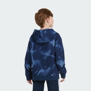Youth 8-16 Years Training Blue Allover Print Fluidity Pullover Hoodie