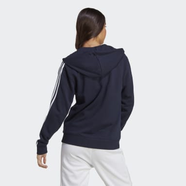 Polerón con Capucha Essentials 3 Tiras Felpa Francesa Regular Cierre Frontal Azul Mujer Sportswear