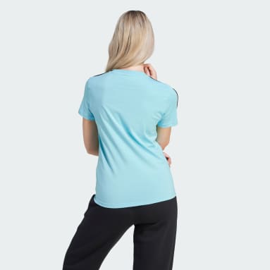 Camiseta Essentials Slim 3-Stripes Turquesa Mulher Sportswear