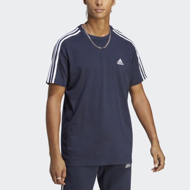 Mænd Sportswear Blå Essentials Single Jersey 3-Stripes T-shirt