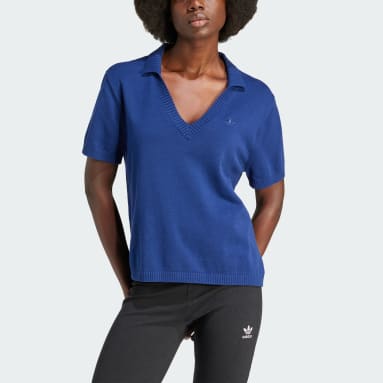Women Originals Blue Premium Essentials Knit Open Polo Shirt