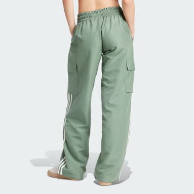 adidas Adicolor Satin Wide Leg Track Pants - Green, Women's Lifestyle