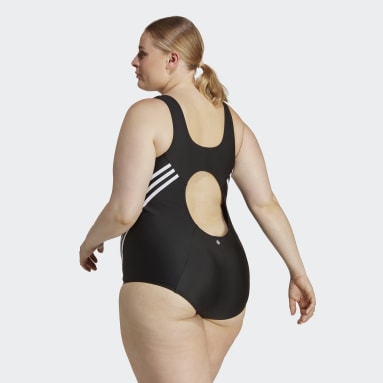 Women Swim Black 3-Stripes Swim Suit (Plus Size)
