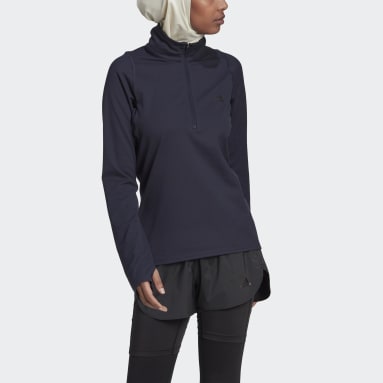 Sweat-shirt Run Fast Half-Zip Long Sleeve Bleu Femmes Course
