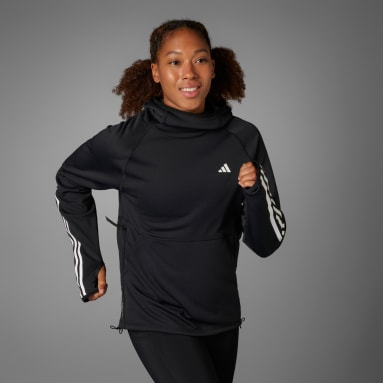 Sweat-shirt à capuche Own the Run 3 bandes Noir Femmes Running