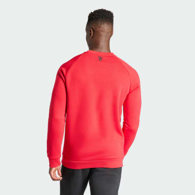 Men Football Red Manchester United Essentials Trefoil Crew Sweatshirt