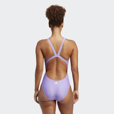 Women Swimming Purple Big Bars Graphic Swimsuit