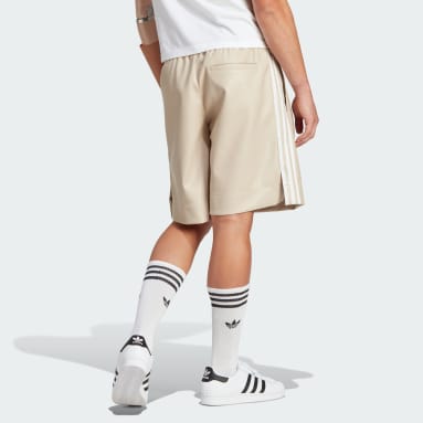 Men Originals Beige Faux Leather Adicolor 3-Stripes Shorts