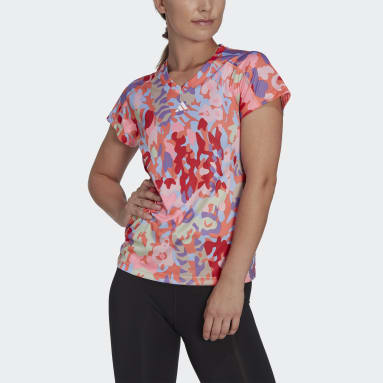 Ženy Tréning A Fitnes oranžová Tričko AEROREADY Train Essentials Minimal Branding V-Neck Floral Print