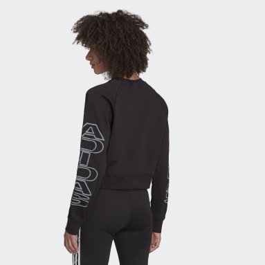 Women Lifestyle Black Cropped Letter Sweatshirt