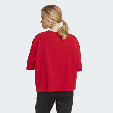 T-shirt avec Trèfle à motif pied-de-poule Originals rouge Femmes Originals