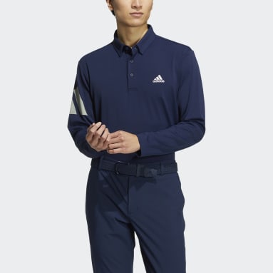 Men Golf Blue AEROREADY 3-Bar Long Sleeve Polo Shirt