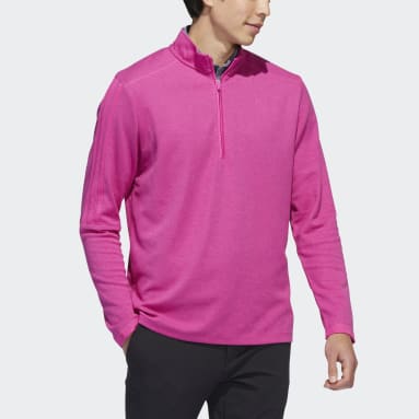 Men Golf Pink 3-Stripes Quarter-Zip Pullover