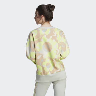 Sudadera Estampada Floral 3 Franjas Tela Fleece Gris Mujer Sportswear