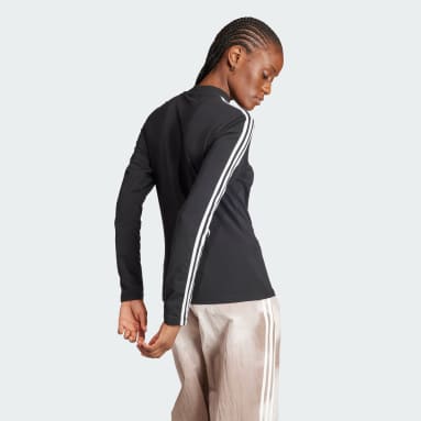 Women Sportswear Black Adicolor Classics 3-Stripes High Neck Long Sleeve Tee
