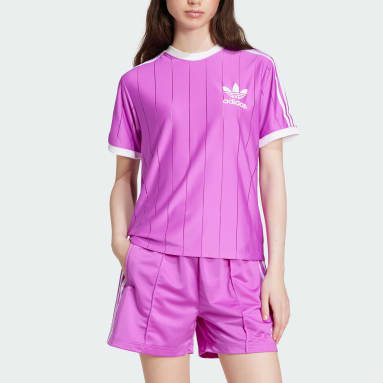 T-shirt fines rayures 3 bandes Adicolor Violet Femmes Originals