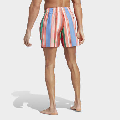Men Swim Orange Striped Swim Shorts