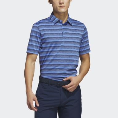 Men Golf Blue Two-Color Striped Golf Polo Shirt