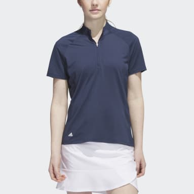 Women Golf Blue Quarter-Zip Mock Neck Golf Polo Shirt