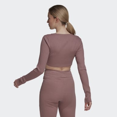Women Sportswear Purple Studio Lounge Ribbed Cropped Long Sleeve Tee