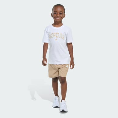Two-Piece Short Sleeve Tee and Camo 3-Stripes Woven Shorts Set