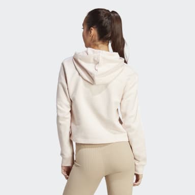 Sweat-shirt à capuche court en molleton à 3 bandes Essentials Rose Femmes Sportswear