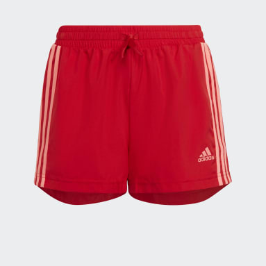 Girls Gym & Training Red adidas Designed To Move 3-Stripes Shorts