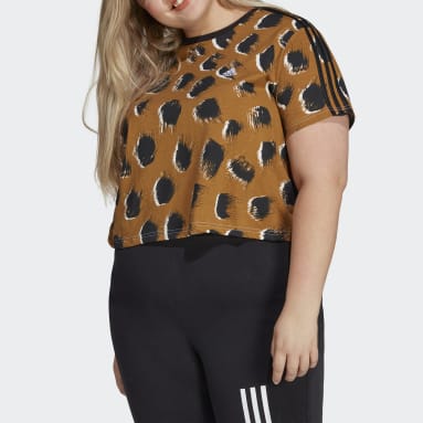 Women Sportswear Brown Essentials 3-Stripes Single Jersey Crop Top (Plus Size)