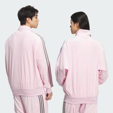 adidas♤トラックジャケット♤ピンクストライプ adidas 黒 ピンク ストライプ ジャージ トラックジャケット