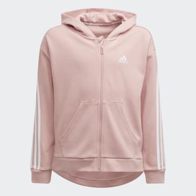 Girls Sportswear Pink 3-Stripes Full-Zip Hoodie