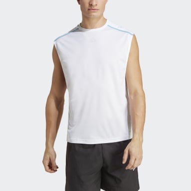 Mænd Fitness Og Træning Hvid Workout Base Sleeveless T-shirt