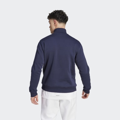 Men Sportswear Blue Essentials Fleece 3-Stripes 1/4-Zip Sweatshirt
