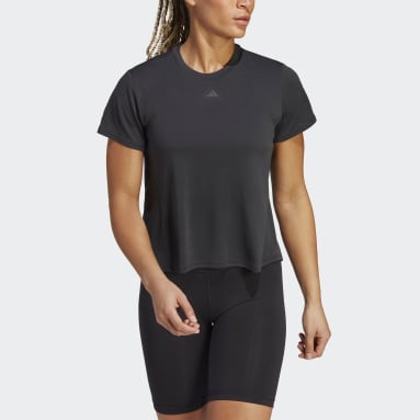 ผู้หญิง เทรนนิง สีดำ เสื้อยืดเทรนนิงปกปิดรอยเหงื่อ HIIT HEAT.RDY