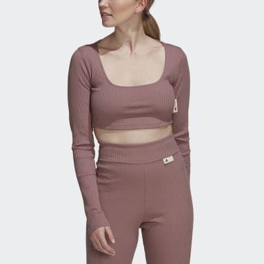 Playera Corta Acanalada de Manga Larga Studio Lounge Violeta Mujer Sportswear